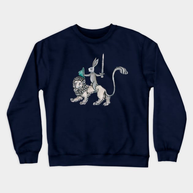 Sword-wielding Medieval Rabbit Riding a Lion Crewneck Sweatshirt by starwilliams